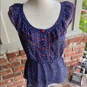 NWT -Anthropologie Odille Geometric Print Ruffle Sleeveless Top Blouse Size: 4